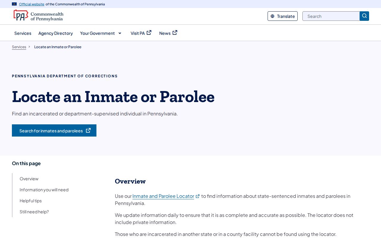 PA DOC search guidance for Armstrong County released inmates and parolees
