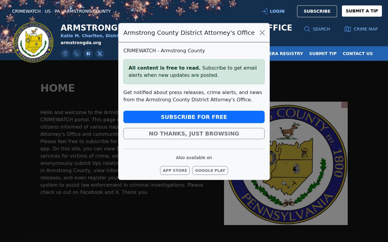 Armstrong County Crimewatch photo discovery source for released-inmate record research
