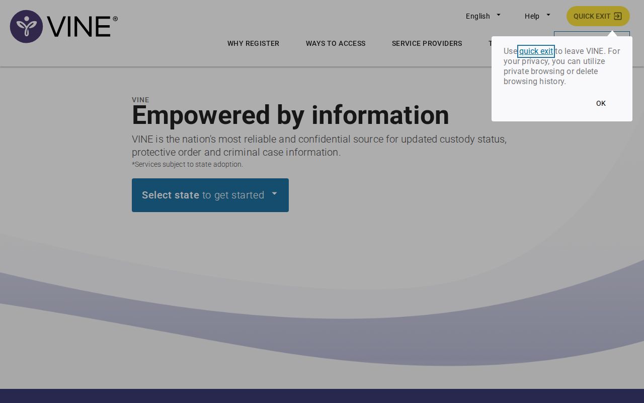Armstrong County VINELink release check and Get Notified interface