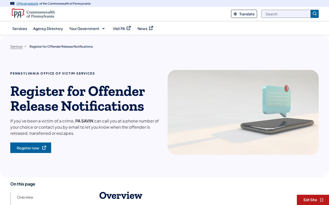 Armstrong County PA SAVIN release notification and PIN instructions